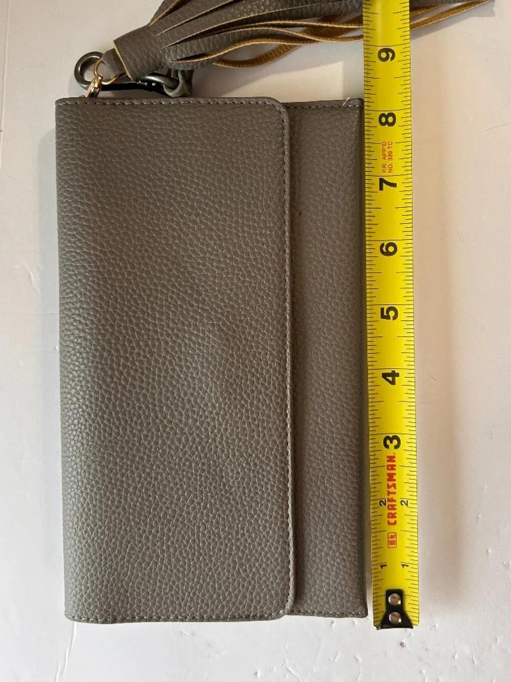 Julia Buxton Gray Pebbled Wristlet Wallet Tassel Clutch Snap Closure Organizer